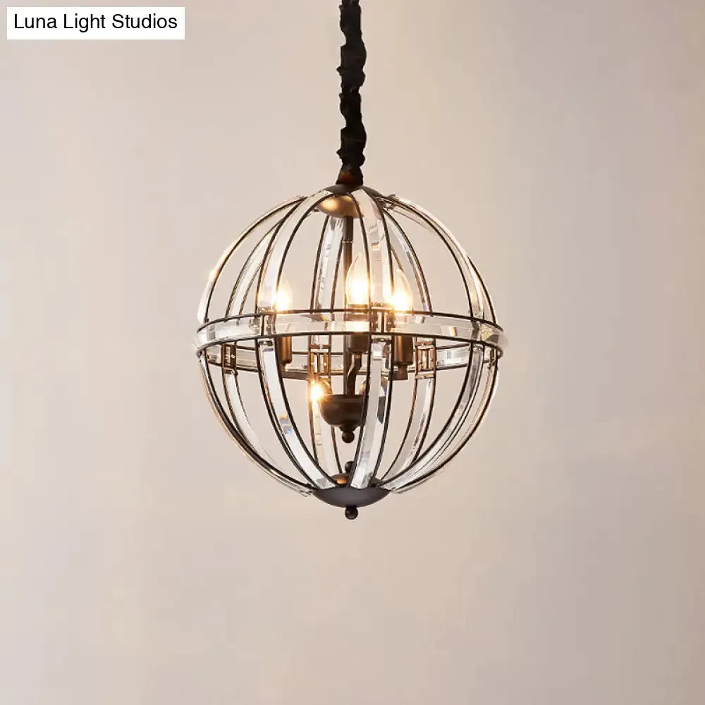 Simplicity Global Crystal-Encrusted Pendant Chandelier in Black/Gold: Elegant Single-Bulb Light for Restaurants