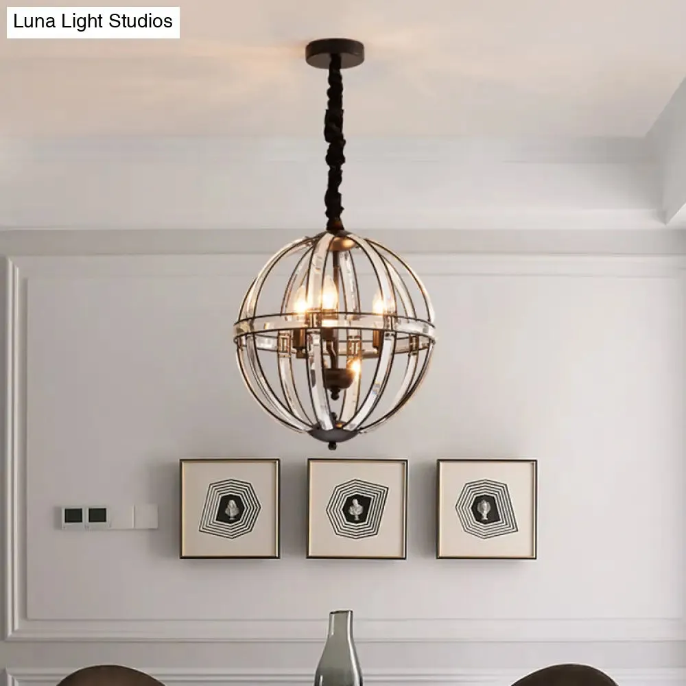 Simplicity Global Crystal-Encrusted Pendant Chandelier in Black/Gold: Elegant Single-Bulb Light for Restaurants