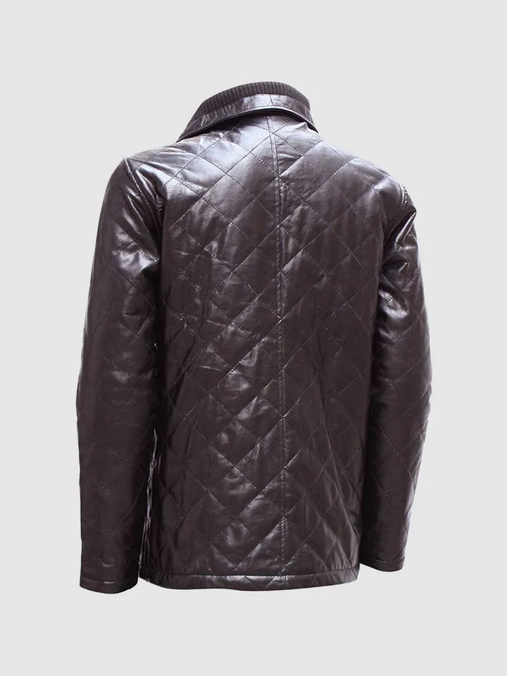 Size 4XL Brown Diamond Quilted Jacket for Men