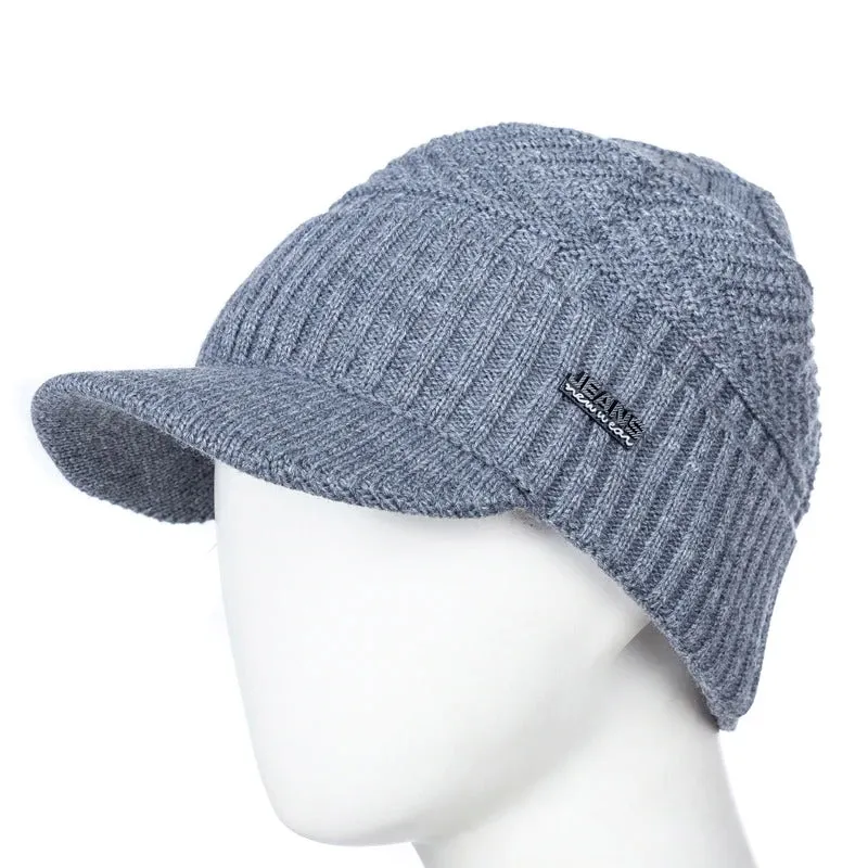 Stylish Fur Lined Soft Beanie With Brim Outdoor Knitted Woolen Warm Winter Cap