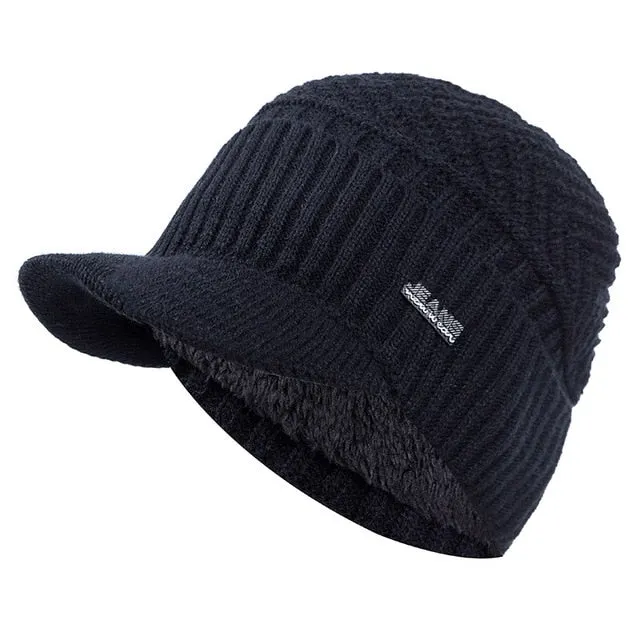 Stylish Fur Lined Soft Beanie With Brim Outdoor Knitted Woolen Warm Winter Cap