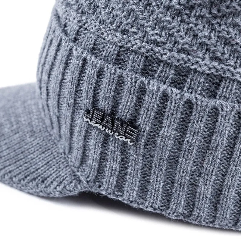 Stylish Fur Lined Soft Beanie With Brim Outdoor Knitted Woolen Warm Winter Cap