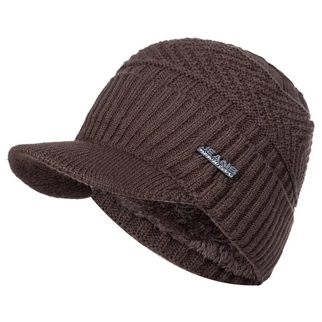 Stylish Fur Lined Soft Beanie With Brim Outdoor Knitted Woolen Warm Winter Cap
