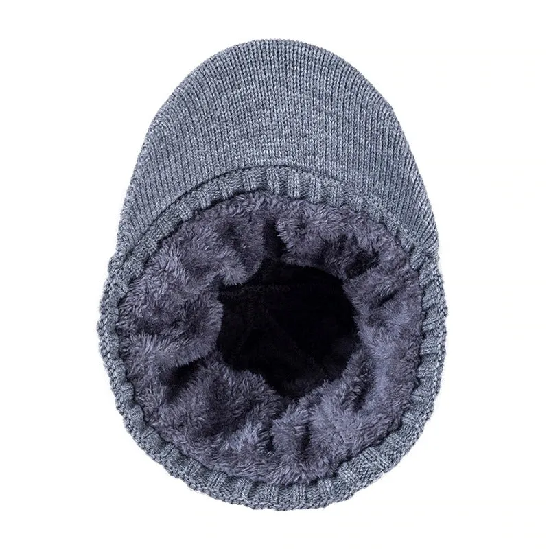 Stylish Fur Lined Soft Beanie With Brim Outdoor Knitted Woolen Warm Winter Cap