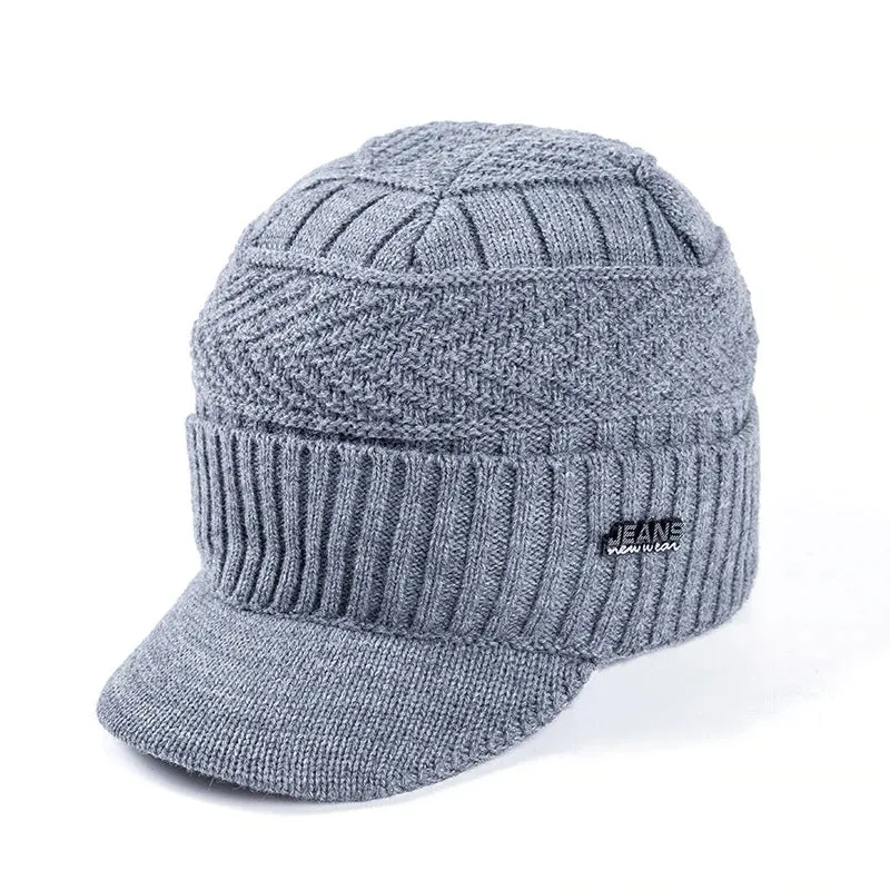 Stylish Fur Lined Soft Beanie With Brim Outdoor Knitted Woolen Warm Winter Cap