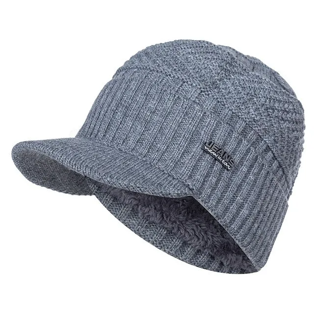 Stylish Fur Lined Soft Beanie With Brim Outdoor Knitted Woolen Warm Winter Cap