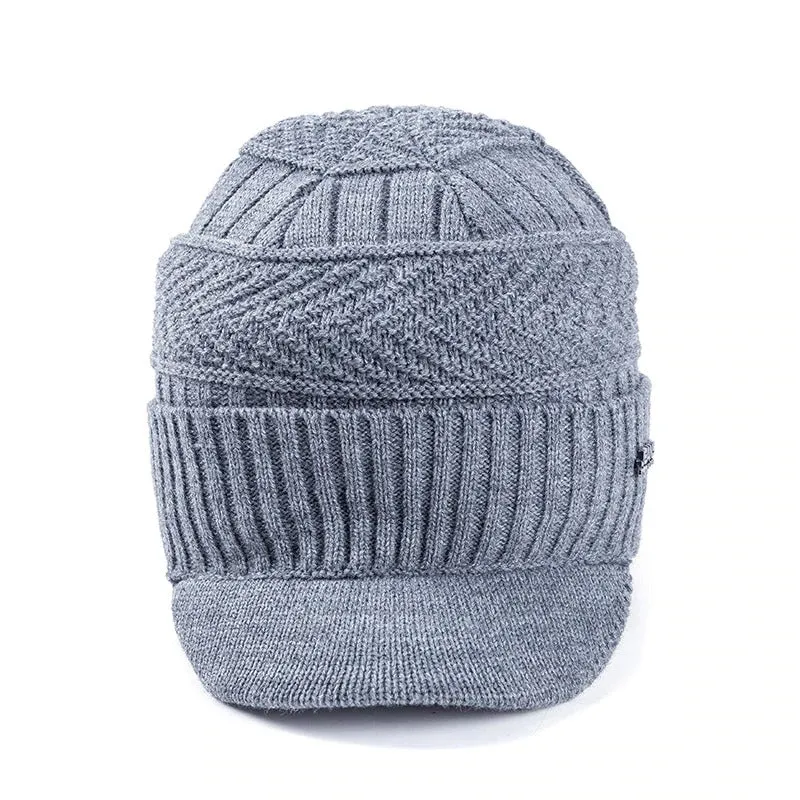 Stylish Fur Lined Soft Beanie With Brim Outdoor Knitted Woolen Warm Winter Cap