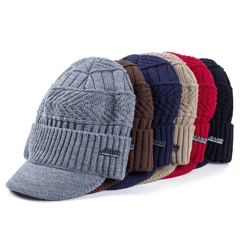 Stylish Fur Lined Soft Beanie With Brim Outdoor Knitted Woolen Warm Winter Cap