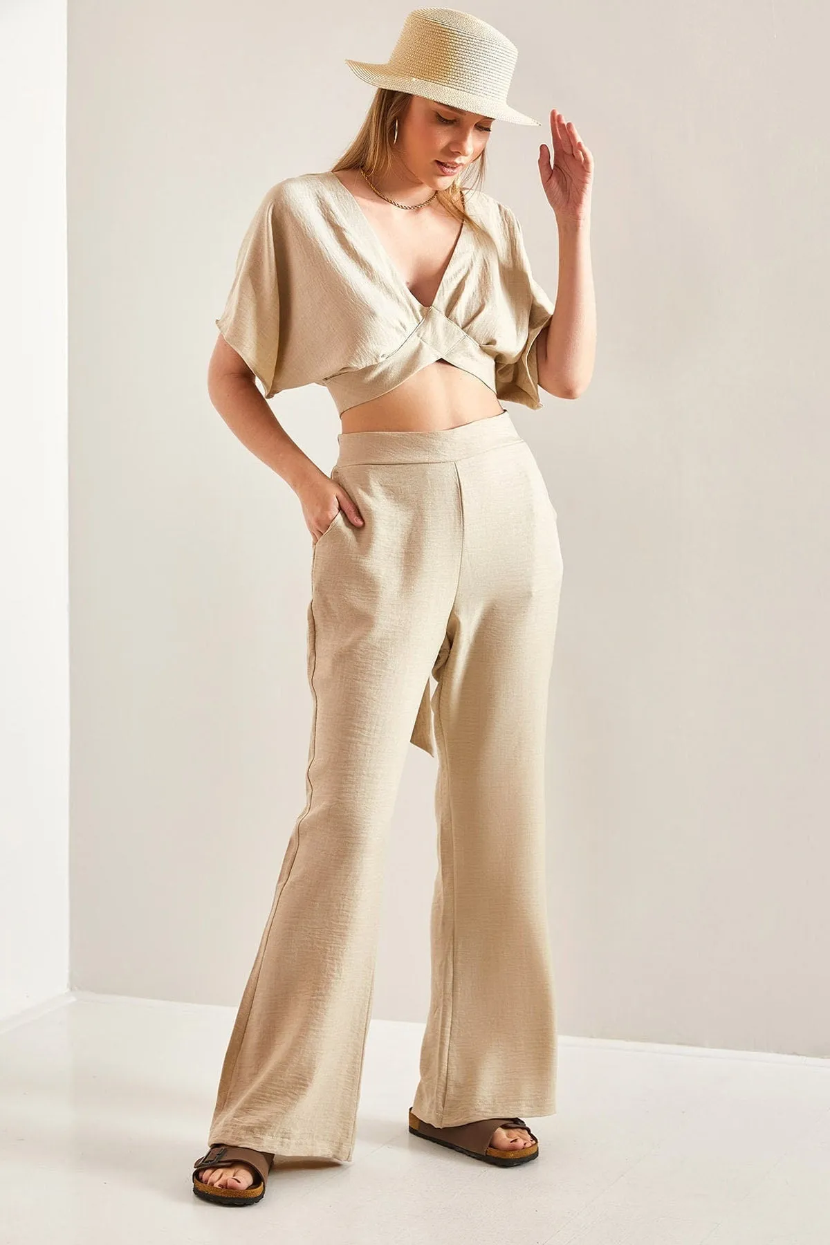 Summer Tied Linen Suit, Casual Vintage Linen Suit, Linen Top and Pants, Natural Fiber Suit, Double Team