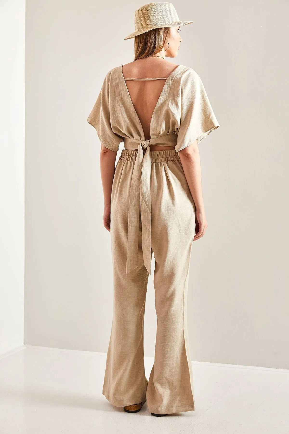 Summer Tied Linen Suit, Casual Vintage Linen Suit, Linen Top and Pants, Natural Fiber Suit, Double Team
