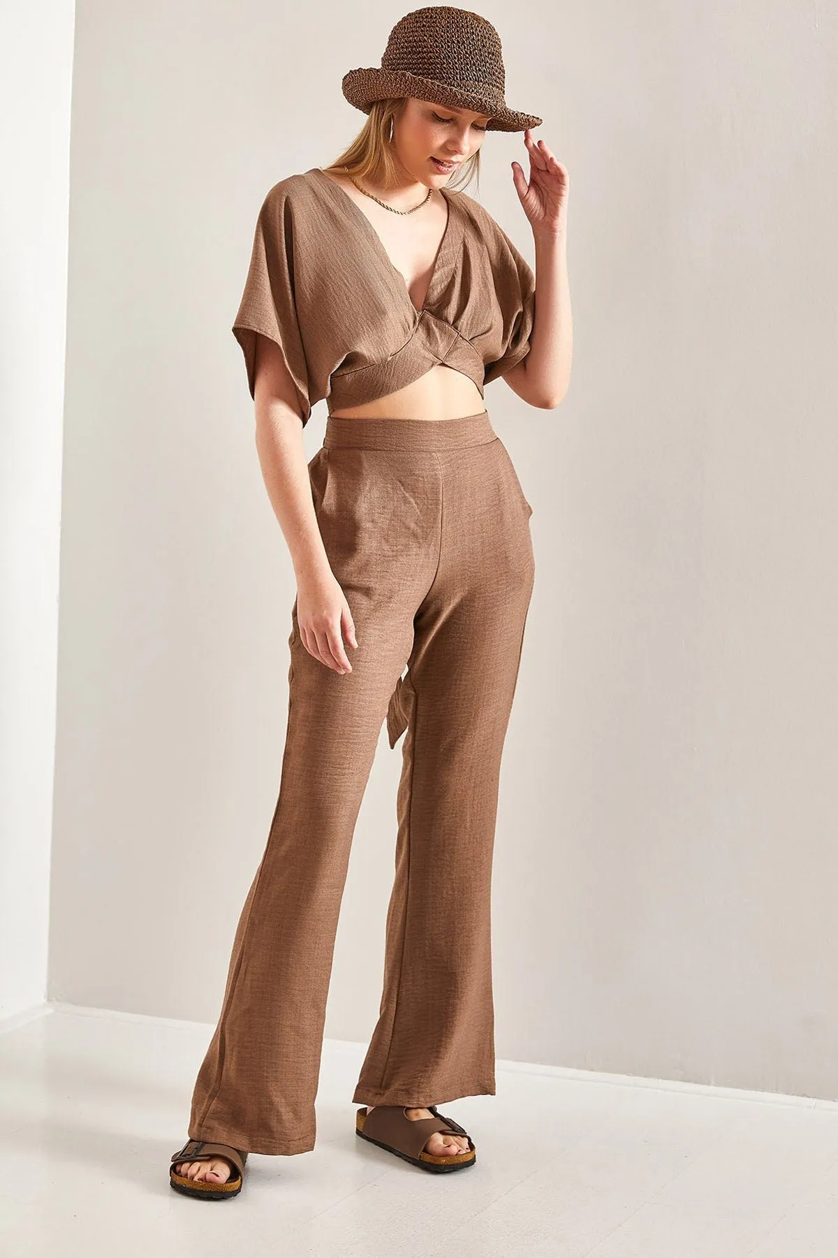 Summer Tied Linen Suit, Casual Vintage Linen Suit, Linen Top and Pants, Natural Fiber Suit, Double Team