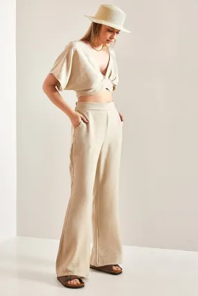 Summer Tied Linen Suit, Casual Vintage Linen Suit, Linen Top and Pants, Natural Fiber Suit, Double Team