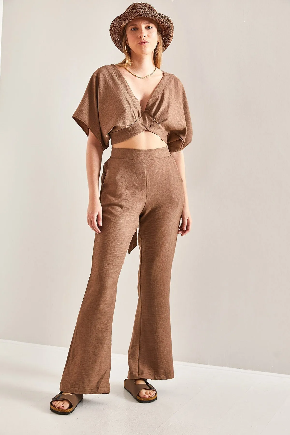 Summer Tied Linen Suit, Casual Vintage Linen Suit, Linen Top and Pants, Natural Fiber Suit, Double Team