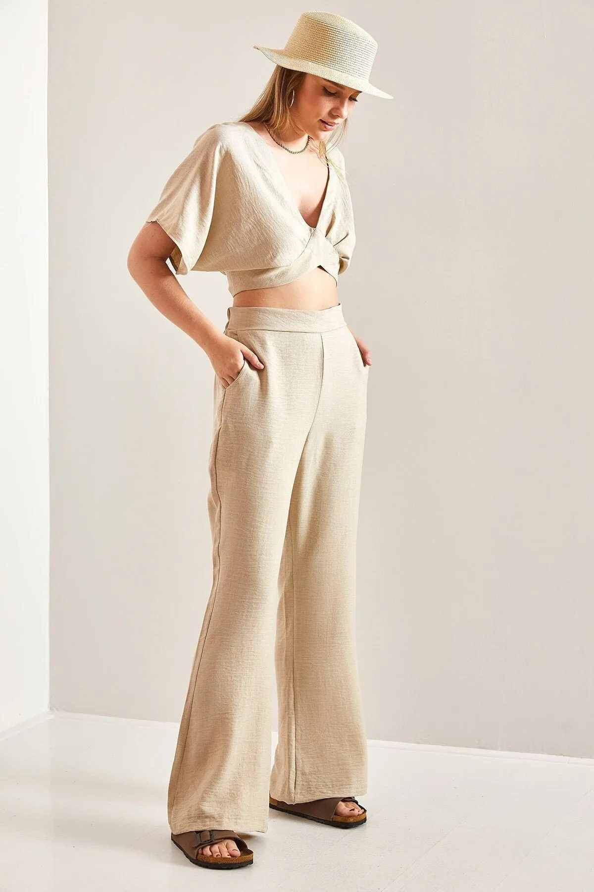Summer Tied Linen Suit, Casual Vintage Linen Suit, Linen Top and Pants, Natural Fiber Suit, Double Team