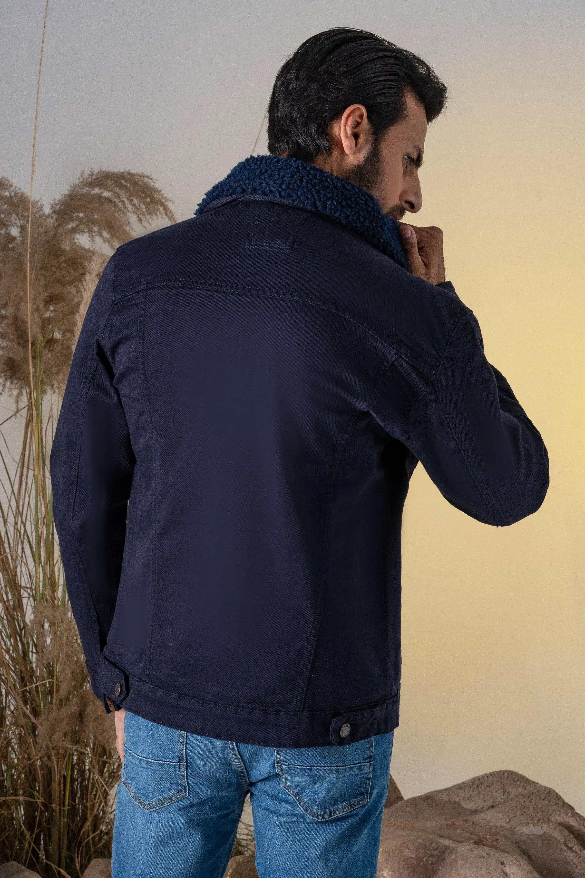 TWILL FUR COLLAR JACKET NAVY