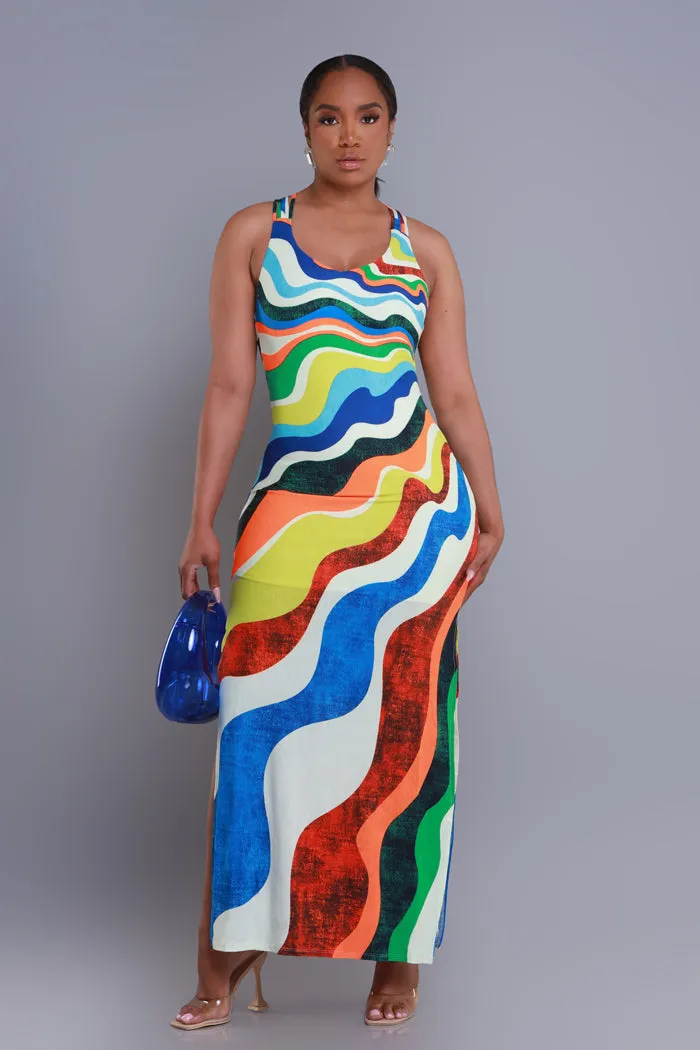 Untamed Abstract Print Maxi Dress - Multicolor