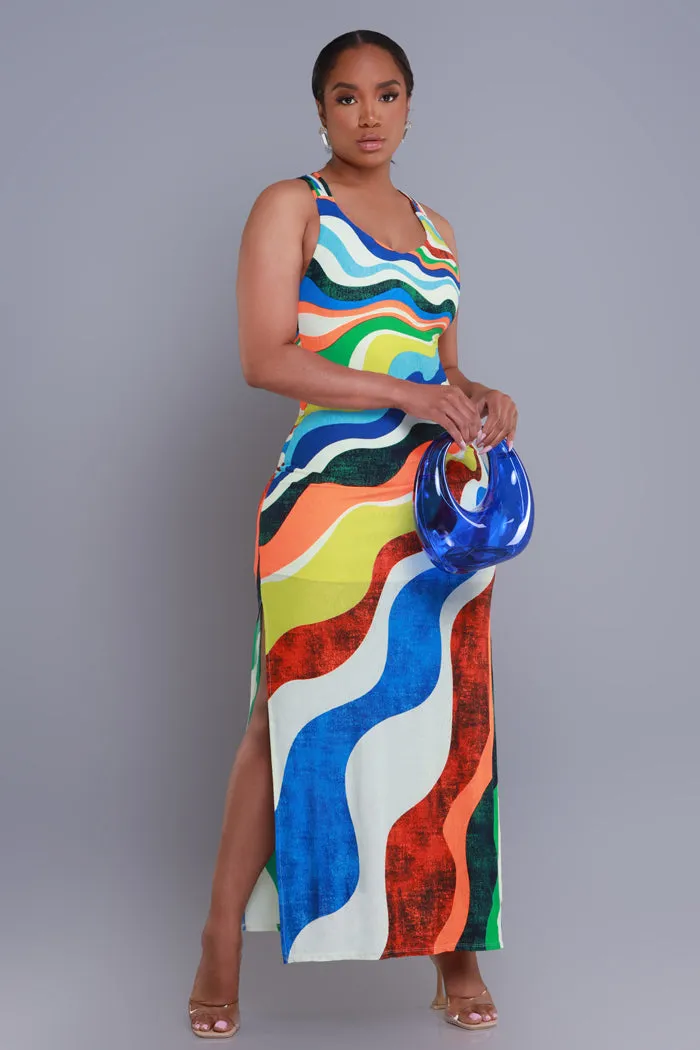 Untamed Abstract Print Maxi Dress - Multicolor