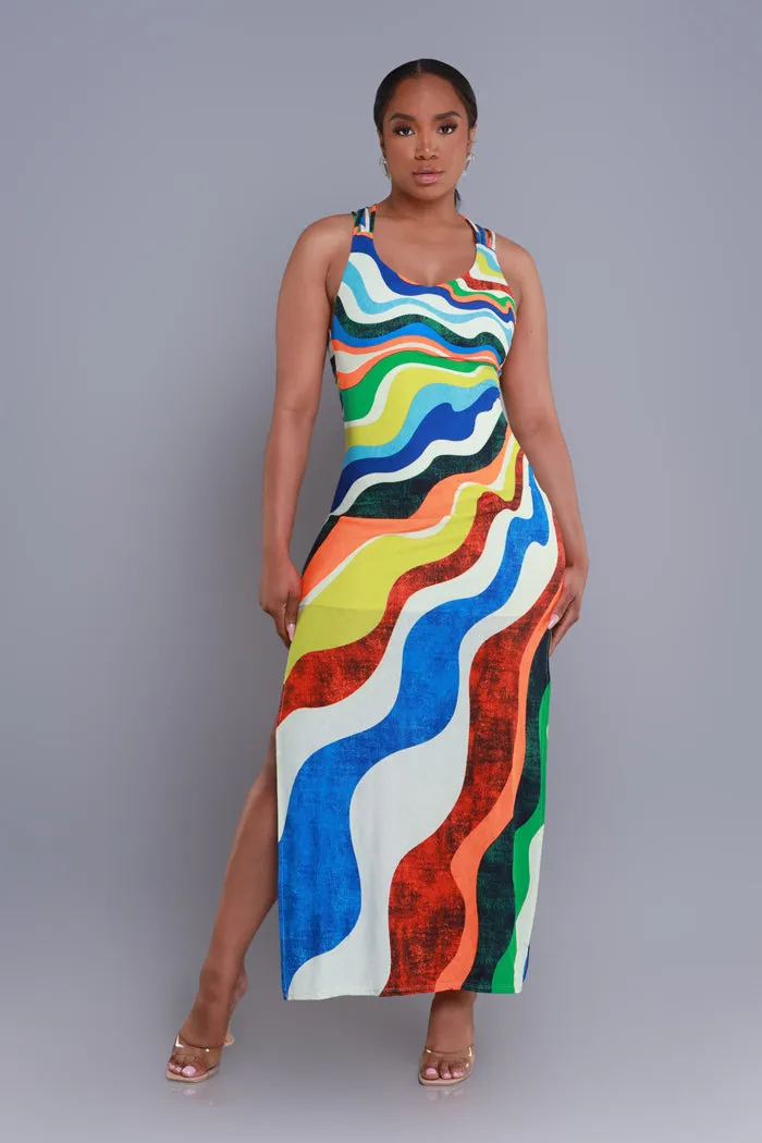 Untamed Abstract Print Maxi Dress - Multicolor