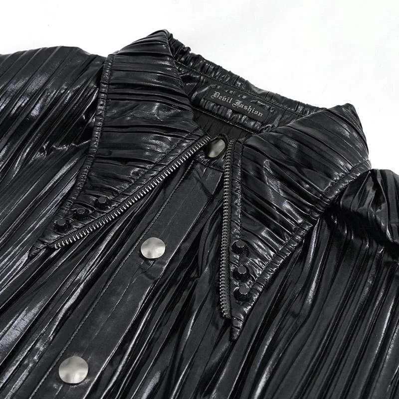 Women's Gothic Black Shimmer Long Ruffle Sleeved Shirts